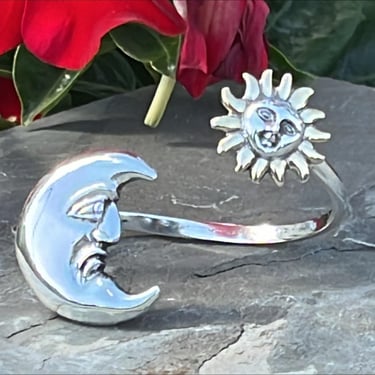 Vintage Toztli - Mexico Sterling Silver Moon and Sun Cuff Bracelet 