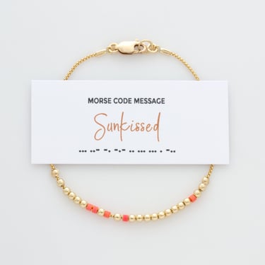 Sunkissed Morse Code Bracelet in 14K Gold fill or Sterling Silver, Hidden Message Bracelet, Beach Lover, Sun worshiper, Waterproof Bracelet 