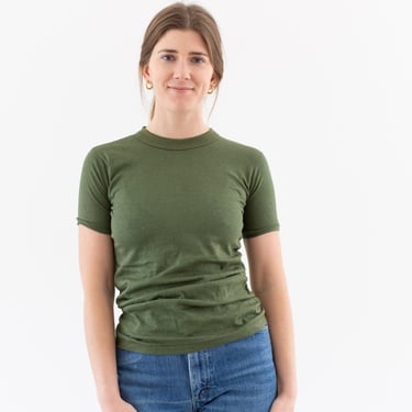 Vintage Army Green T-Shirt | Crewneck Cotton Tee | XS | T030 