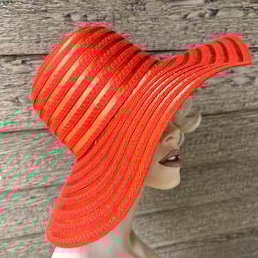 vintage wide brim sun hat 1960s orange floppy sunhat 