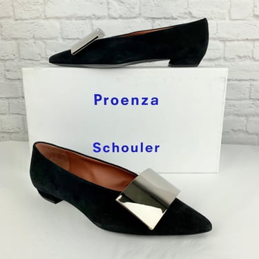 Proenza Schouler Black Mirror Cindy Ballerina Flats, Size 36/US6