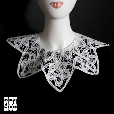 HEAD-TURNING Statement Vintage 80s 90s White Batten Lace Star Style Detachable Collar 