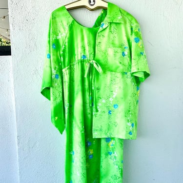 Vintage 70s Hawaiian His Hers Angel Wing Dress Shirt Matching Honeymoon Set 1970s Muumuu Hawaii Men’s Aloha Top 