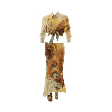 Roberto Cavalli Lion Silk Print Skirt Set