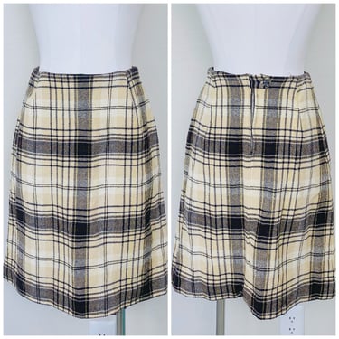 1970s Vintage Bobbie Brooks Brown Plaid Mini Skirt / 70s High Waisted Acrylic Mod Skirt / Size Small - Medium 