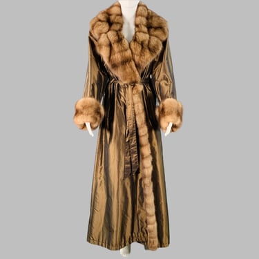 90s Leather Fur Trim Hooded Maxi Princess Coat - Large