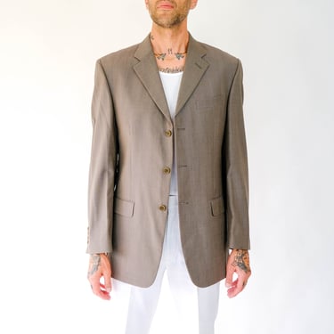 Vintage 90s ISSIMO Olive Green Birdseye Wool Gabardine Three Button Blazer | Made in Italy | 100% Wool | 1990s Italian Designer Suit Jacket 