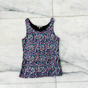 Y2K Vintage Charlotte Russe Sequin Sparkly Tank Top Cami Clubwear Party XS USA 