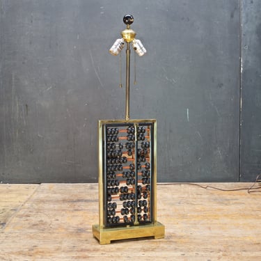 1960s Vintage Abacus Table Lamp on Brass Base Double Socket Mid-Century Decor 