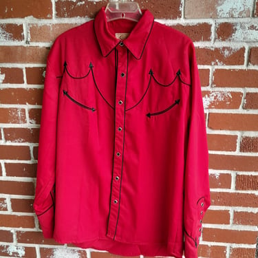 Vintage 80s/90s Mens Red/Black Scully  Western Shirt Pearl Snap Shirt/Jacket /  Smile Pockets 