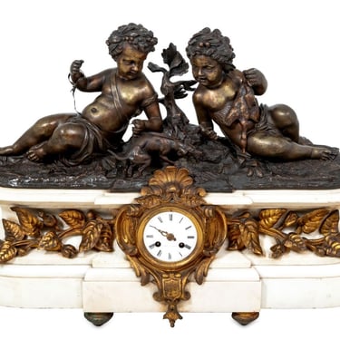 Napoleon III Patinated Bronze & Marble Clock
