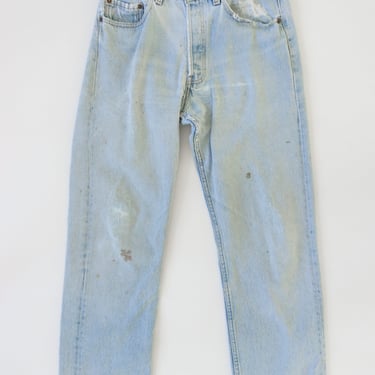 Vintage Levi's in Light Wash with Patching and Paint Splatter