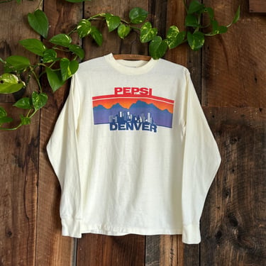 Vintage 80s Denver Colorado Pepsi Center T shirt Avalanche Nuggets long sleeve size M 