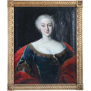 1700's Antique French School Rococo Oil on Canvas Painting, Portrait of a Noble Lady 
