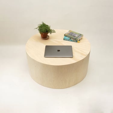 Round Drum Circular Coffee Table. Modern Round Low Coffee Table- Raw 