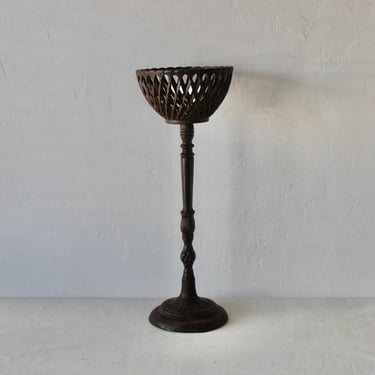 Vintage French Style Cast Iron Basket Pedestal Plant Stand 