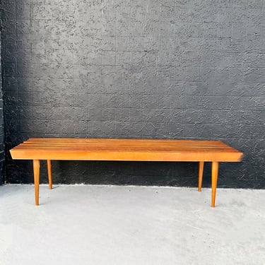 Wooden Slat Midcentury Bench / Table