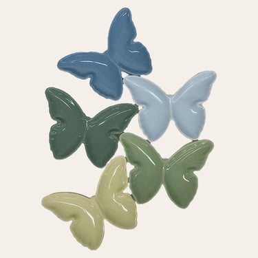 Vintage Ring Dishes Retro 2000s Bohemian + Butterflies + Ceramic + Set of 5 + Pastel + Blue and Green + Butterfly Home Decor + Small Storage 