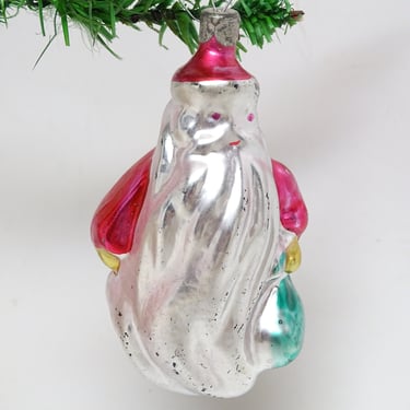 Antique 1950's Mercury Glass Santa Christmas Tree Ornament, Hand Painted Vintage Retro Decor 