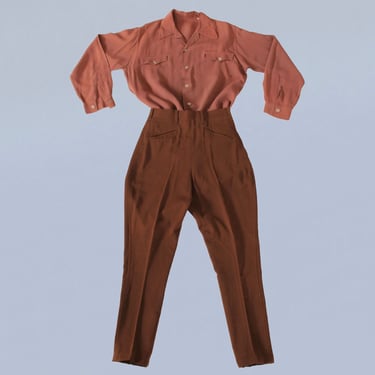 Rare 1940s Pant Set / 40s Western Gabardine Pants and Shirt Two Piece Outfit 