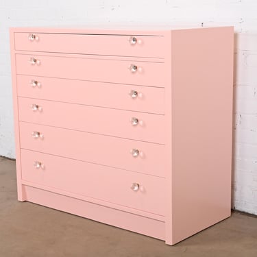 Edward Wormley for Dunbar Mid-Century Modern Pink Lacquered Chest of Drawers, Newly Refinished