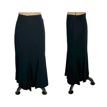 S ~ Y2K Long Godet Black Maxi Skirt Small, Gothic Fit and Flare Skirt 28.5