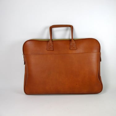 Slim Soft Sided Top Handle Laptop Tote Vintage Attaché Burnt Orange Vinyl Briefcase Retro 80s Computer Bag Office City Zip Top Tote 