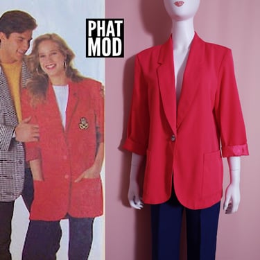Chic Oversized Vintage 80s 90s Dark Pink / Magenta Oversized Blazer 