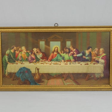 Vintage The Last Supper Print in Lightweight Painted Wood Frame - Zabateri - Religious Art Jesus Twelve Apostles 