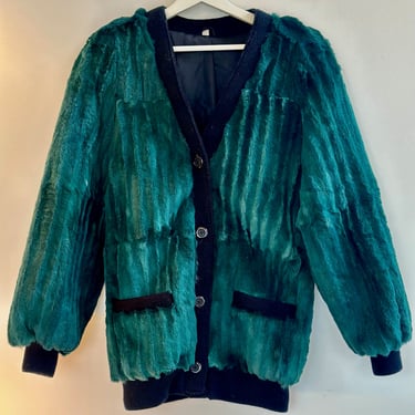 Emerald Green Sheared Fur Vintage Cardigan