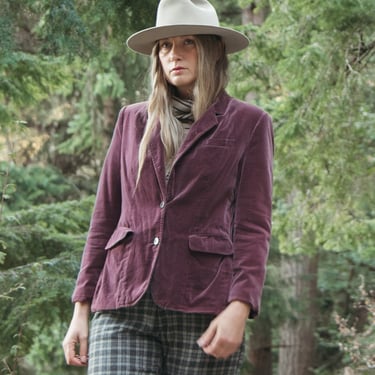 Vintage Velvet Blazer Jacket Womens 70s Plum Purple Anderson Little Fitted Suit Jacket 