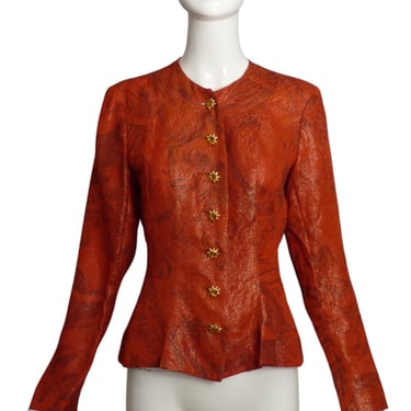 YVES SAINT LAURENT- 1991 Orange Silk Brocade Jacket, Size 6