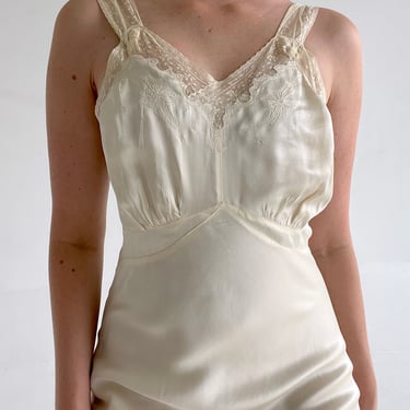 1940's Off White Slip Dress with Cream Lace