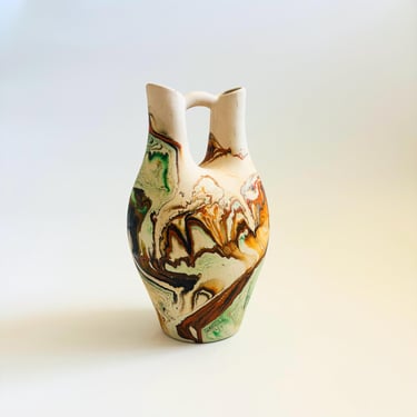 Large Nemadji Pottery Wedding Vase - Multicolor Swirls 