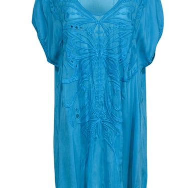 Johnny Was - Deep Teal Tunic Dress w/ Butterfly Embroidery Sz 1X