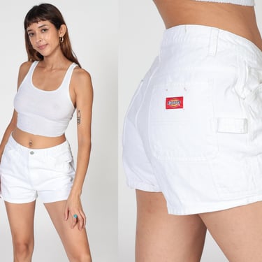 White Dickies Shorts Y2K Carpenter Shorts Mid Rise Denim Jean Shorts Hammer Loop Side Pocket Utility Summer Basic Vintage 00s Medium 7 32 