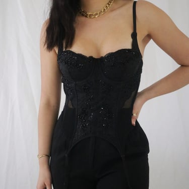 Black Jacquard Corset Top - Small, Y2k Frederick's Of