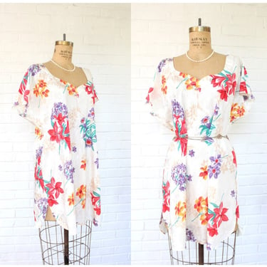 1990's XL Floral Satin Short Nightgown 