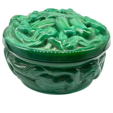 Green Naiads Glass Bonbonniere W/ Bacchantes Powder Box by Heinrich Hoffmann 