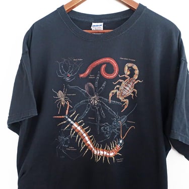 vintage spider shirt / insect t shirt / Y2K Gilden scorpion tarantula spider insect  black cotton t shirt XL 