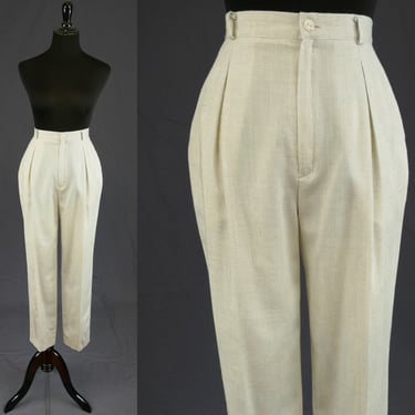 90s Pleated Pale Gray-Beige Pants - 26