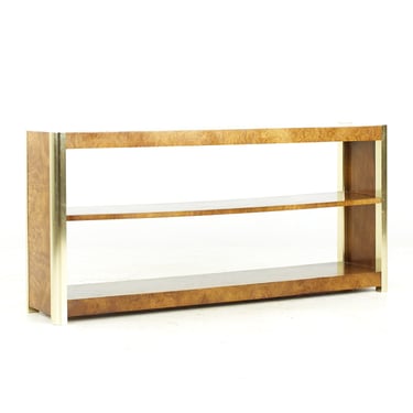 Milo Baughman Style Mid Century Brass and Burlwood Bookcase Shelf - mcm 