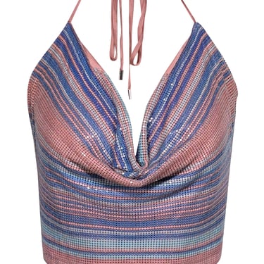 Ramy Brook - Pink & Blue Halter Neck Chainmail Top Sz L