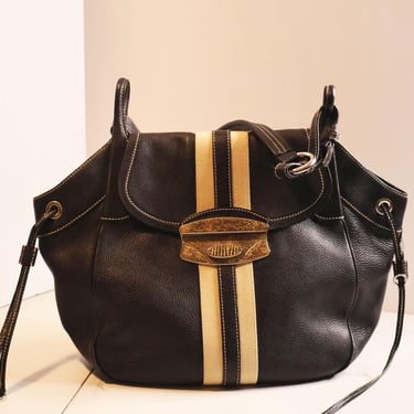 Vintage PRADA Vitello Daino Large Pebbled Leather Stripe Bag