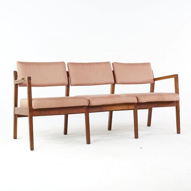 Jens Risom Mid Century Walnut 3 Seat Sofa - mcm 