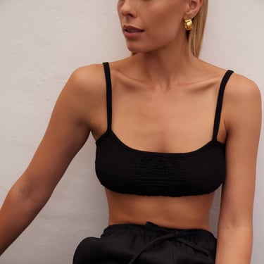 Le Cle | Smocked Bralette Top in Black