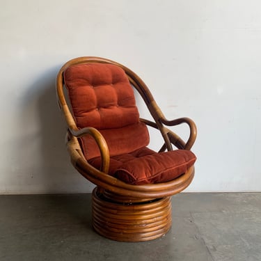 Vintage Bamboo/ Rattan Swivel Lounge Chair 