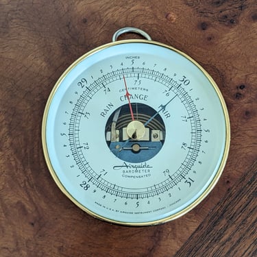 Vintage Airguide Brass Hanging Round Barometer 