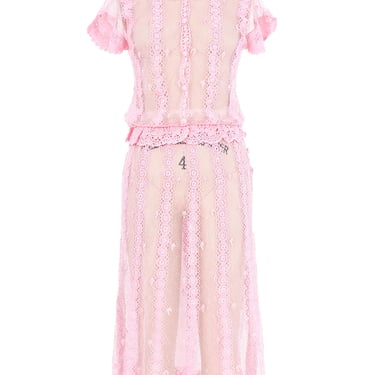 Pink Crochet Button Front Midi Dress
