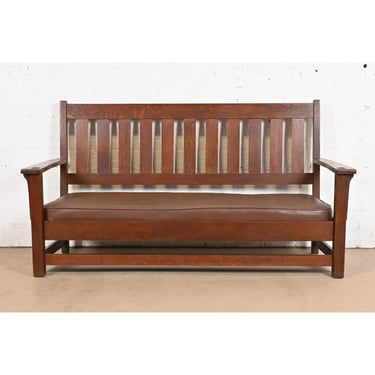 Limbert Mission Oak Arts & Crafts Open Arm Settee or Loveseat, Circa 1900